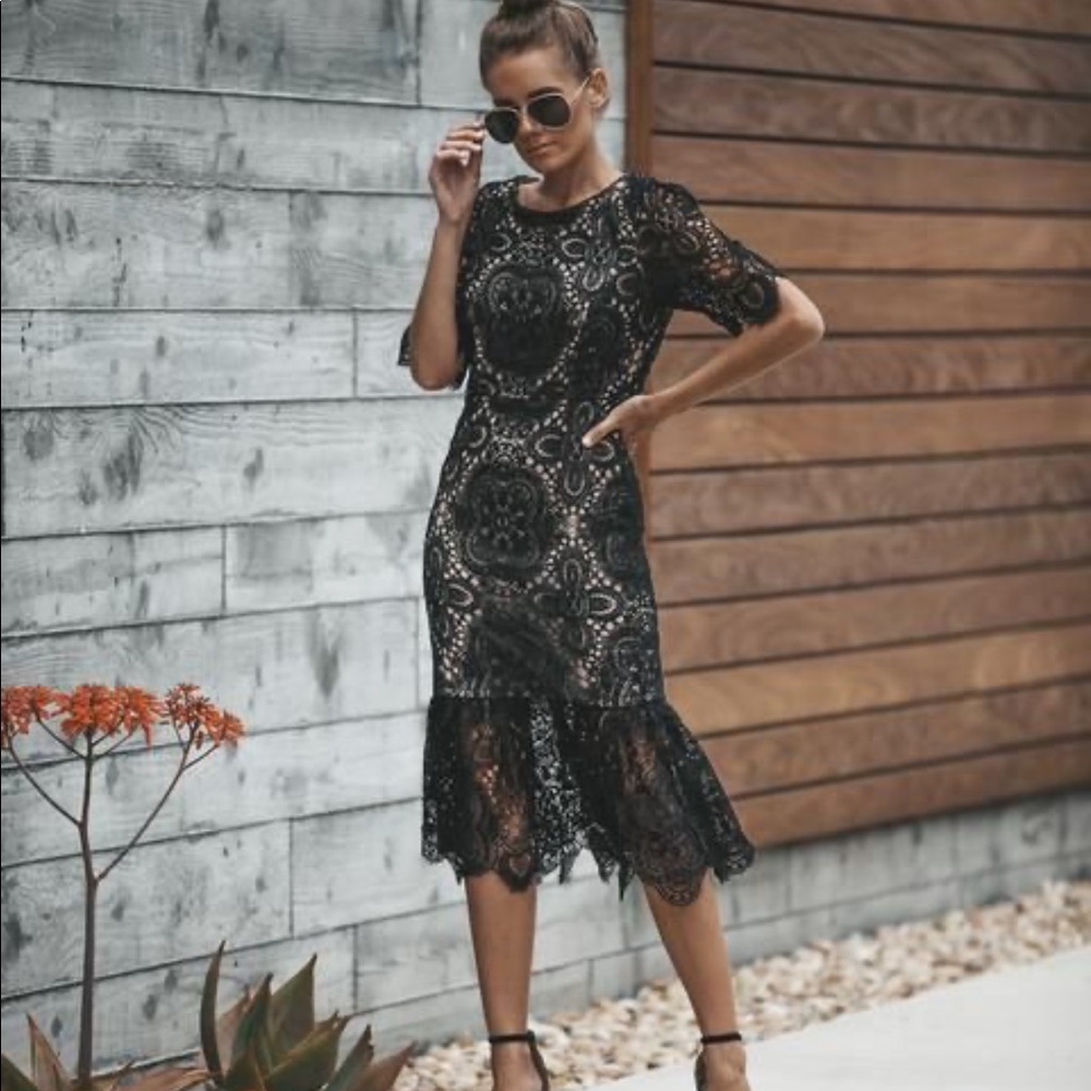 VICI Forbidden Love Lace Bodycon Black Lace Dress